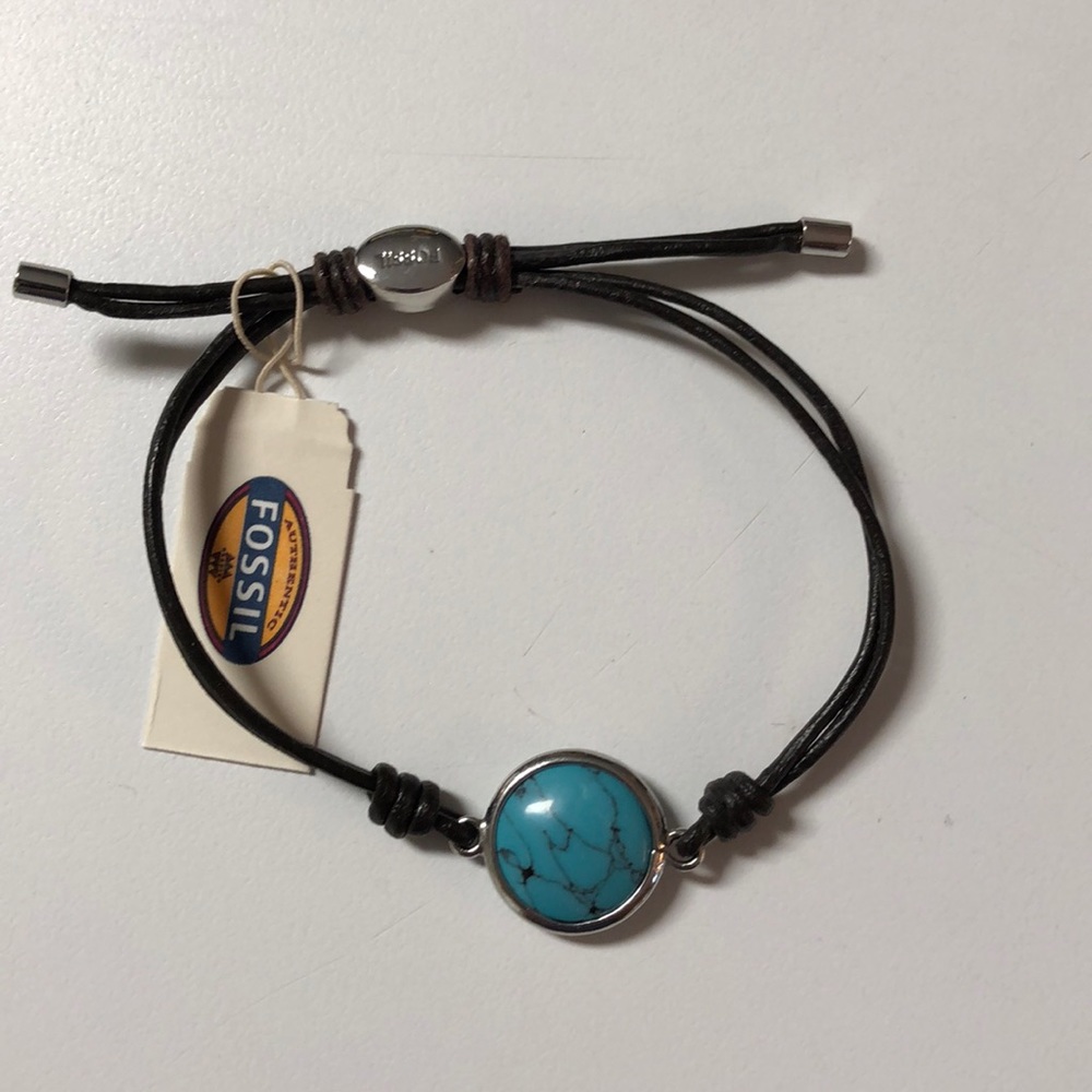 Fossil black leather and turquoise bracelet. NWT!